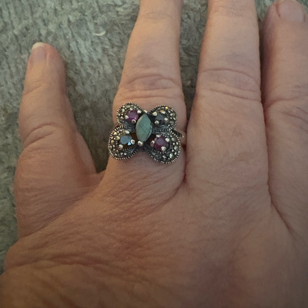 GUC stamped .925 sterling gemstone ring size 8